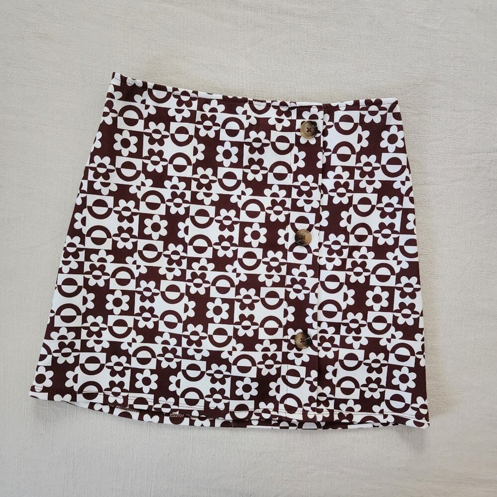 Y2k xtraordinary groovy brown floral flower power skirt kids large